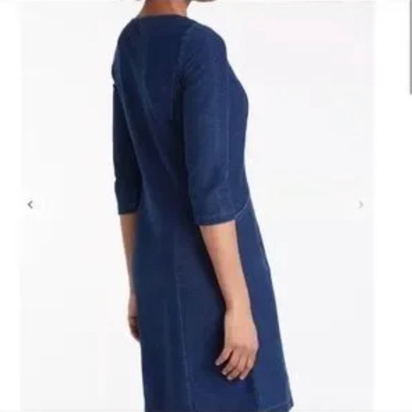 boden trinity jersey dress 3/4 sleeves pockets boat neck US 6 UK 10 Blue Ribbed - Picture 2 of 7